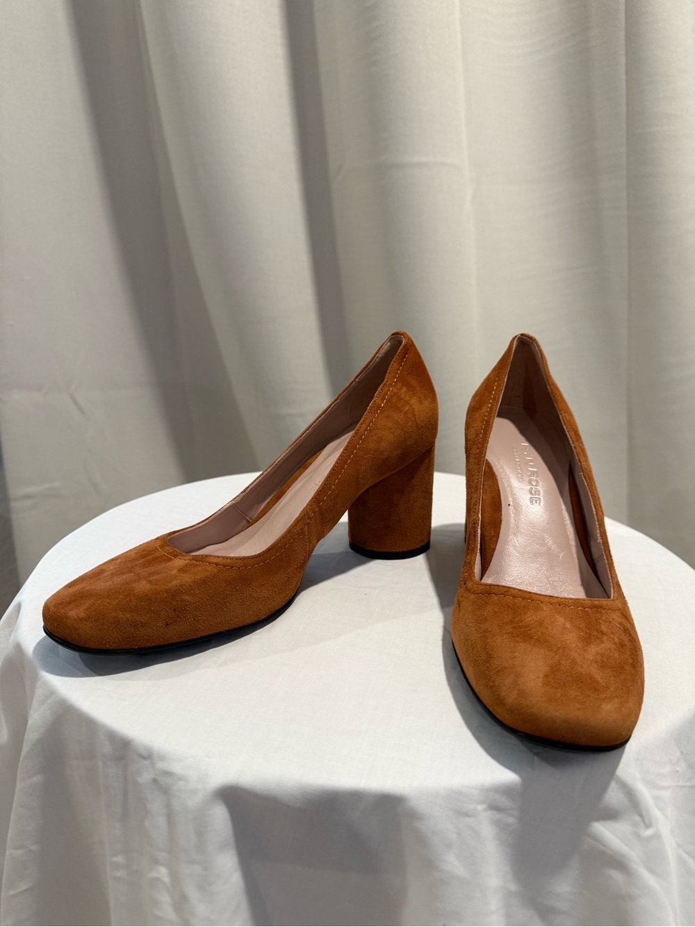 Taryn Rose Suede Block Heel Pumps - Rust Brown